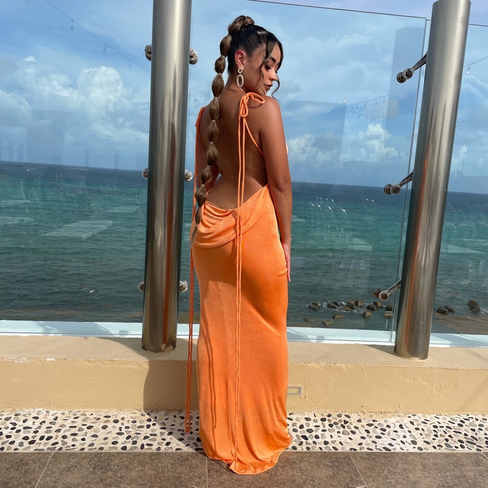 Orange Open Back Dress Multi Way Melani The Label